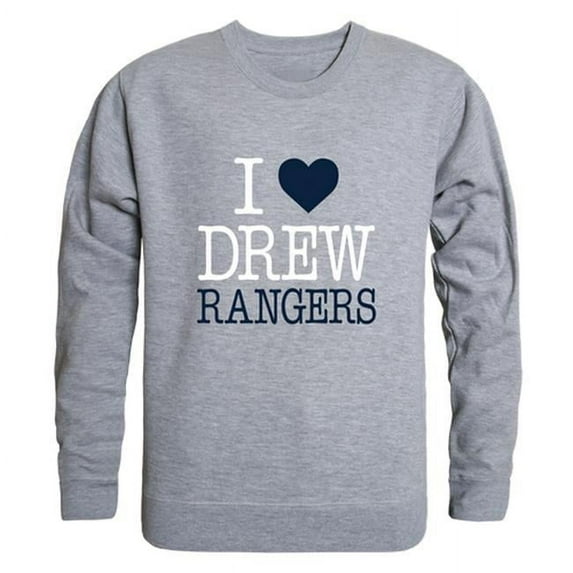 W Republic 552-637-HGY-01 Drew University Rangers I Love Crewneck Sweatshirt, Heather Grey - Small