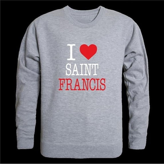 W Republic 552-669-HGY-01 Saint Francis University Red Flash I Love Crewneck Sweatshirt, Heather Grey - Small