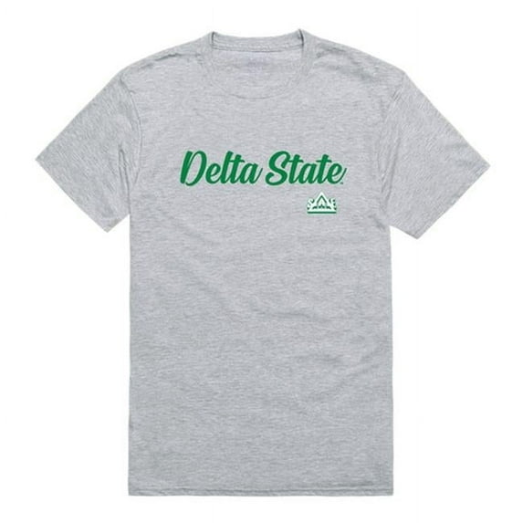 W Republic 554-289-HGY-03 Men Delta State University Statesmen Script T-Shirt, Heather Grey - Large
