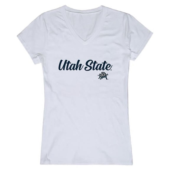 W Republic 555-250-WHT-02 Women Utah State Aggies Script T-Shirt, White - Medium