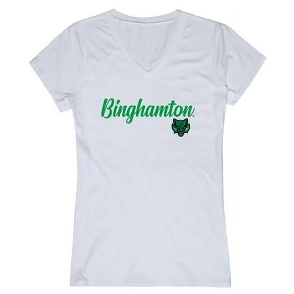 W Republic 555-267-WHT-02 Women Binghamton University Bearcats Script T-Shirt, White - Medium