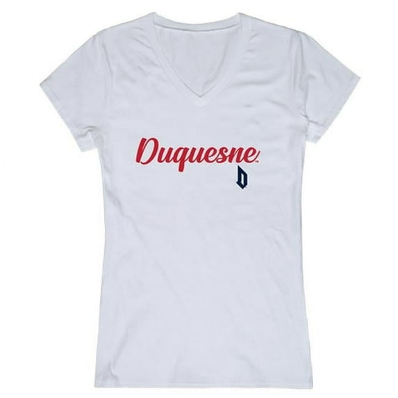 W Republic 555-293-WHT-02 Women Duquesne Dukes Script T-Shirt, White - Medium