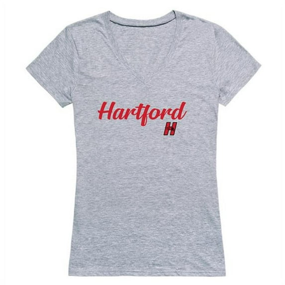 W Republic 555-310-HGY-03 University of Hartford Script T-Shirt for Women, Heather Grey - Large