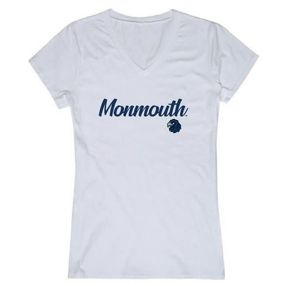 W Republic 555-345-WHT-01 Monmouth University Script T-Shirt for Women, White - Small