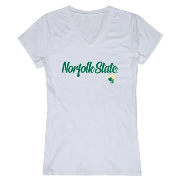 W Republic 555-350-WHT-01 Norfolk State University Script T-Shirt for Women, White - Small