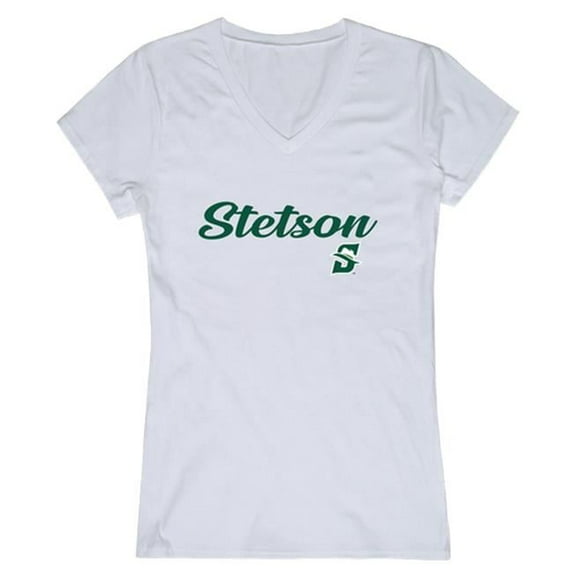 W Republic 555-387-WHT-04 Stetson University Script T-Shirt for Women, White - Extra Large