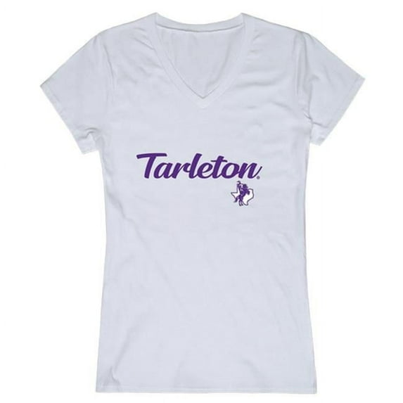 W Republic 555-389-WT2-04 Tarleton State University Texans Women Script Short Sleeve T-Shirt, White - Extra Large
