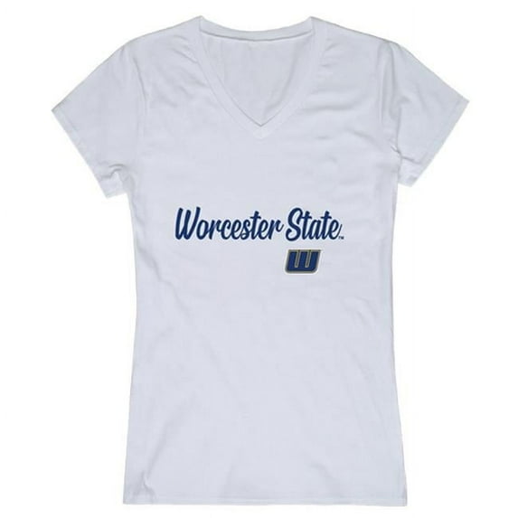W Republic 555-478-WHT-02 Worcester State University Lancers Women Script T-Shirt, White - Medium