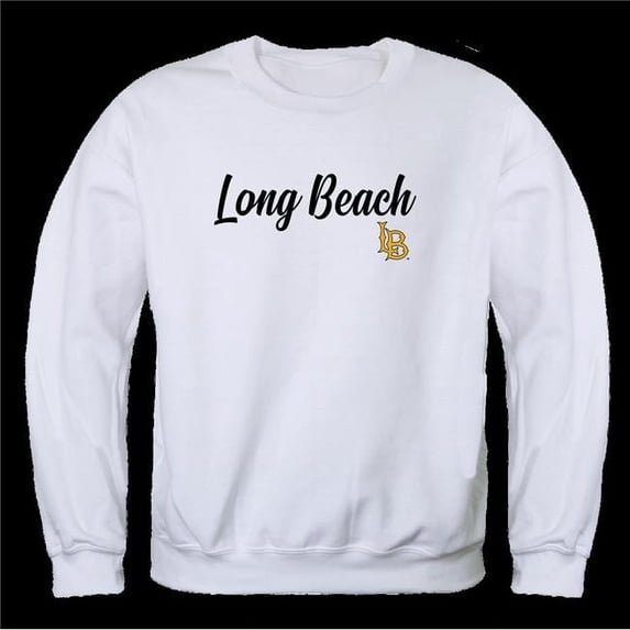 W Republic 556-109-WT2-02 California State University Long Beach Beach Script Crewneck Sweatshirt, White - Medium