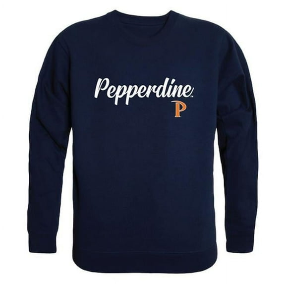 W Republic 556-196-NVY-03 Pepperdine University Mens Script Crewneck T-Shirt, Navy - Large