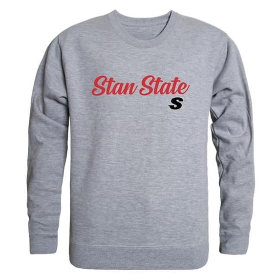 W Republic 556-208-HGY-04 California State University, Stanislaus Mens Script Crewneck T-Shirt - Heather Gray, Extra Large