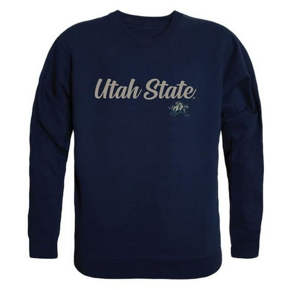 W Republic 556-250-NVY-02 Men Utah State Aggies Script Crew Fleece, Navy - Medium