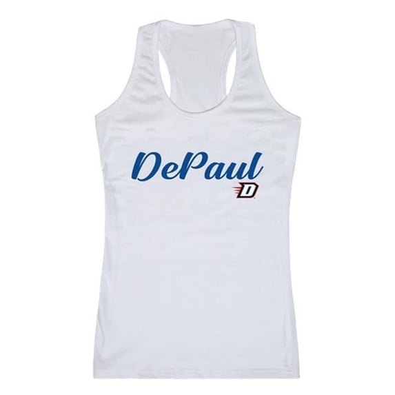 W Republic 557-121-WHT-03 DePaul University Womens Script Tank Top, White - Large