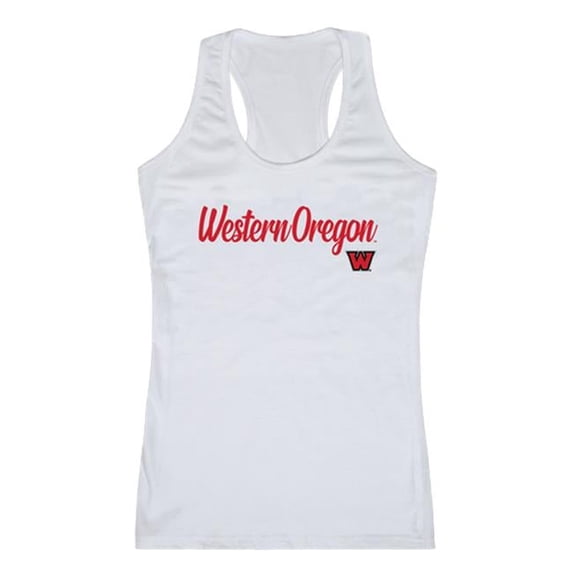 W Republic 557-406-WHT-05 Western Oregon University Script Tank Top for Women, White - 2XL