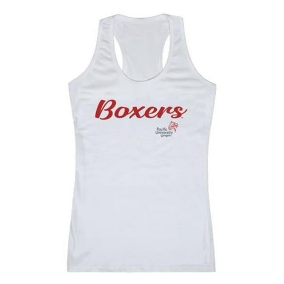 W Republic 557-567-WHT-04 Pacific University Boxers Script Tank Top, White - Extra Large
