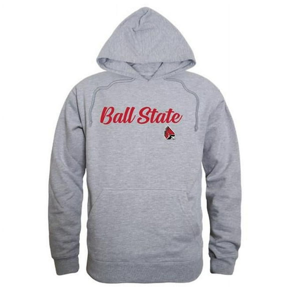W Republic 558-264-HGY-03 Men Ball State Cardinals Script Hoodie, Heather Grey - Large