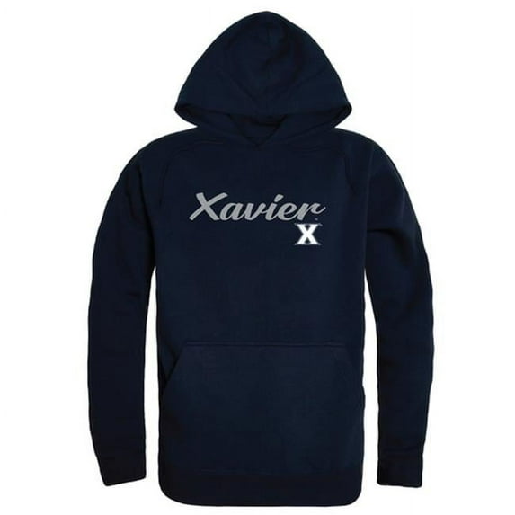 W Republic 558-417-NVY-04 Men Xavier Musketeers Script Hoodie, Navy - Extra Large