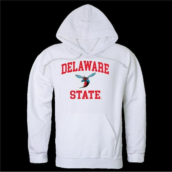 W Republic 569-120-WHT-01 Delaware State University Hornets Seal Hoodie, White - Small