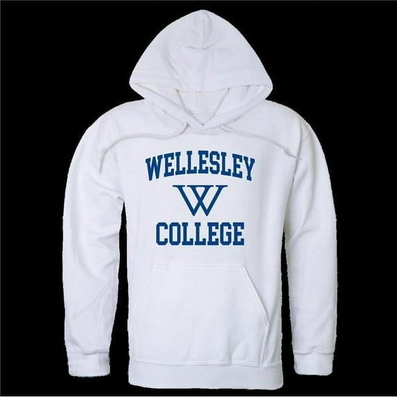 W Republic 569-486-WHT-02 Wellesley College Blue Seal Hoodie, White - Medium