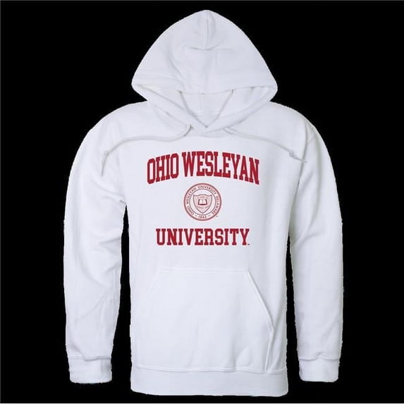 W Republic 569-564-WHT-02 Ohio Wesleyan University Bishops Seal Hoodie, White - Medium