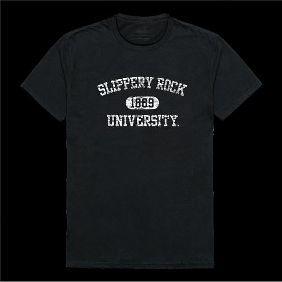 W Republic 574-381-BLK-03 Slippery Rock University The Rock Distressed Arch College T-Shirt, Black - Large