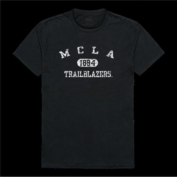 W Republic 574-539-BLK-02 Massachusetts College of Liberal Arts Trailblazers Distressed Arch T-Shirt, Black - Medium