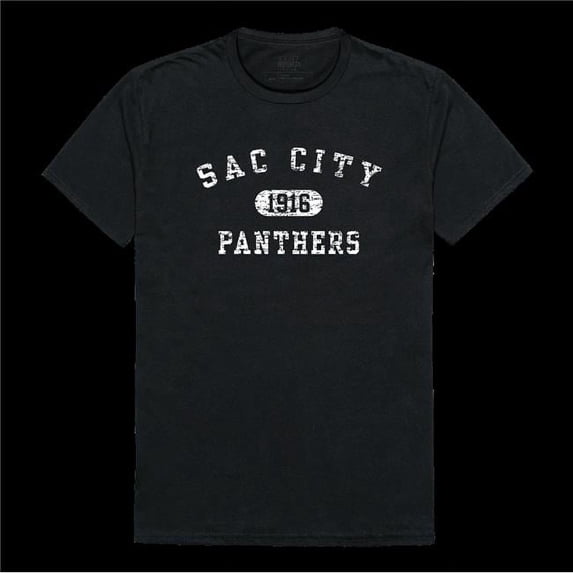 W Republic 574-578-BLK-05 Sacramento City College Panthers Distressed Arch T-Shirt, Black - 2XL
