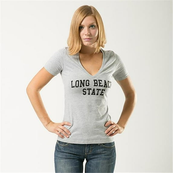 W Republic Game Day Womens Tee Long Beach State- Heather Grey - Large