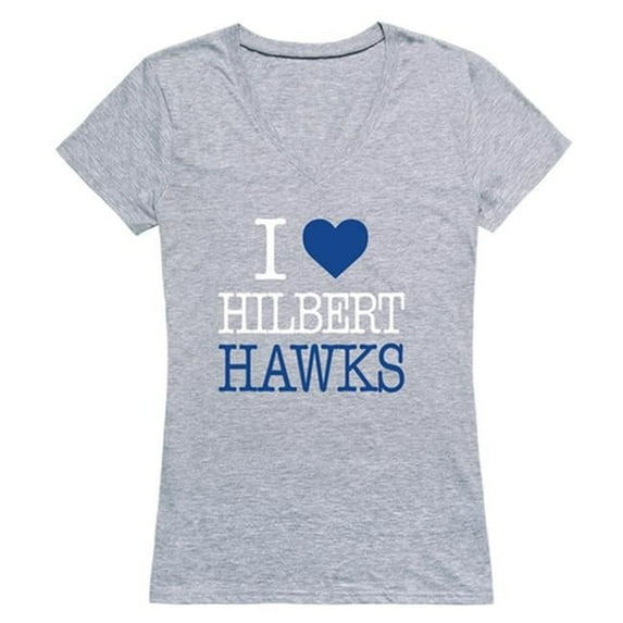 W Republic Hilbert College Hawks I Love Women T-Shirt, Heather Grey - Small