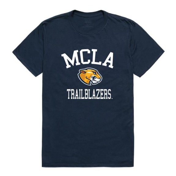 W Republic  Massachusetts College of Liberal Arts Trailblazers Arch T-Shirt, Navy - Medium
