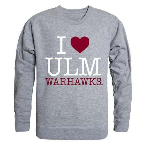 W Republic Products 552-331-HGY-05 University of Louisiana Monroe I Love Crewneck T-Shirt, Heather Grey - 2XL