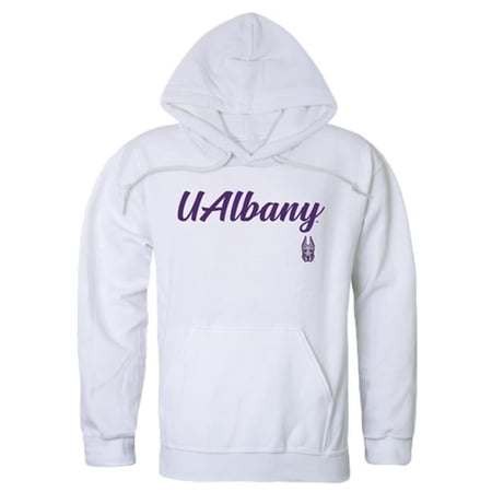 W Republic University at Albany Script Hoodie, White - Extra Large
