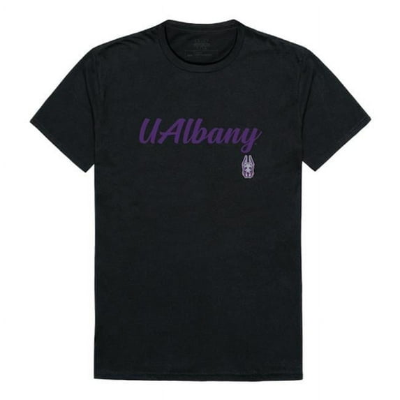 W Republic 554-103-BLK-02 University at Albany Script T-Shirt, Black - Medium