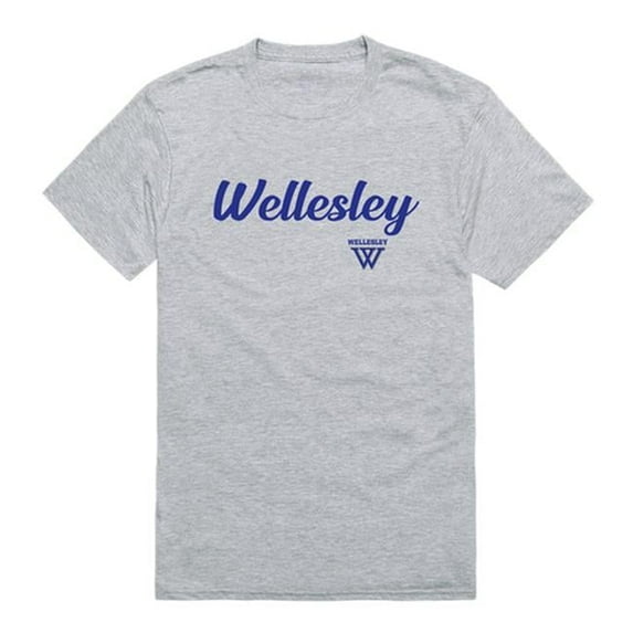 W Republic Wellesley College Blue Script T-Shirt, Heather Grey - Extra Large