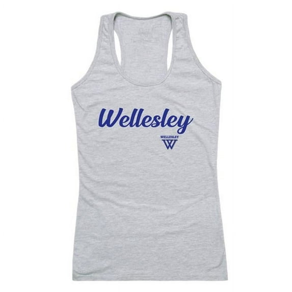 W Republic Wellesley College Blue Script Tank Top, Heather Grey - Large