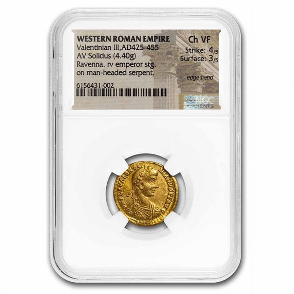 W Rome AV Solidus Valentinian III 425-55 AD Ch VF NGC RIC X 2010