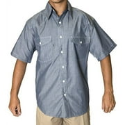 W S Chambray Short Sleeve Button-Up Shirt, Blue, Sizes S-XXL (Men's)