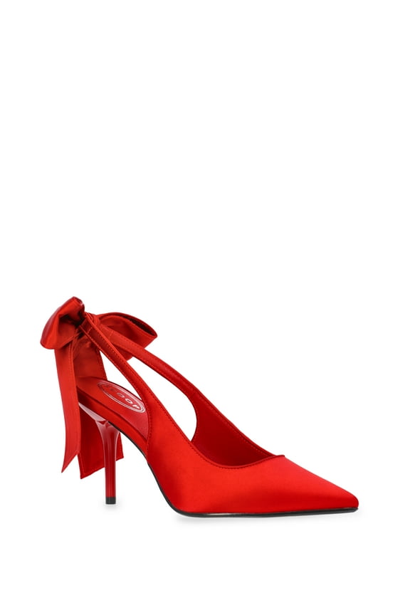 Women's Satin Slingback Heels with Bow
