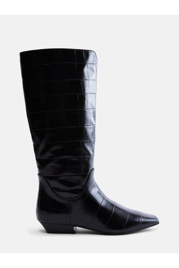 Women's Faux Croc Flat Tall Boots