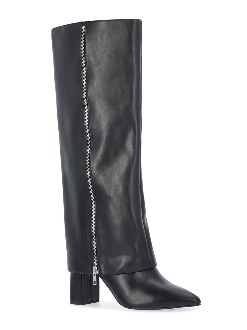 Scoop Women's Faux Leather Fold Over Zip Knee High Boots - Walmart.com