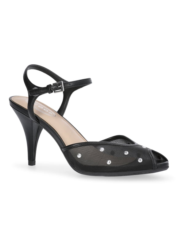 Women's Studded Mesh Peep Toe Heels with Ankle Strap