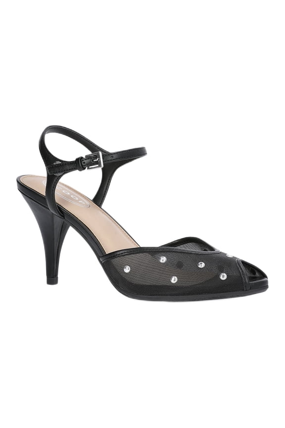 Women's Studded Mesh Peep Toe Heels with Ankle Strap