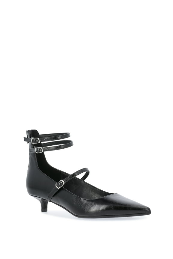 Women's Faux Leather Pointed Toe Strappy Kitten Heel Shoes