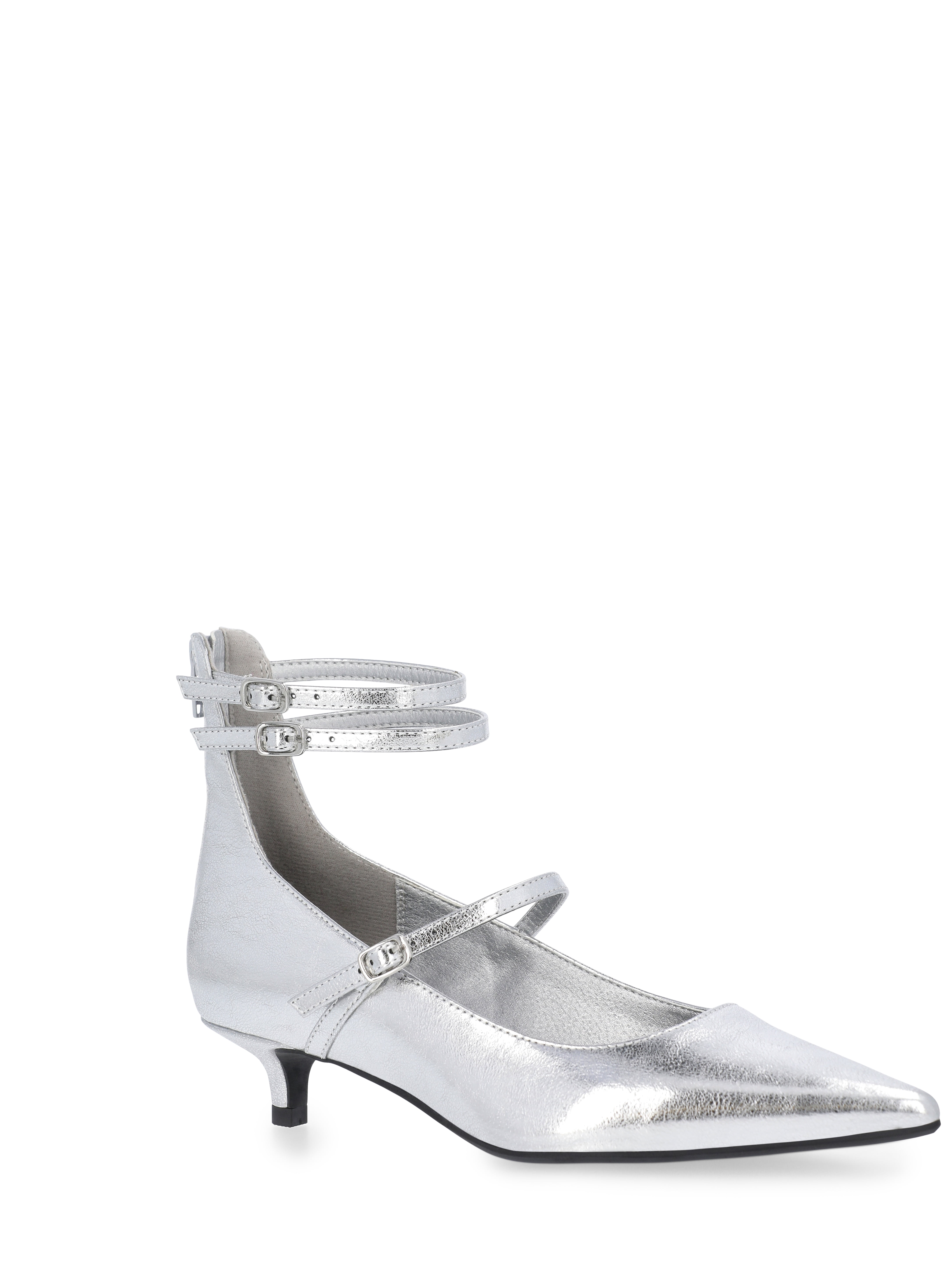 Scoop Women's Faux Leather Pointed Toe Strappy Kitten Heel Shoes