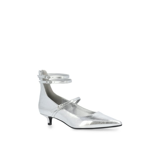 Women's Faux Leather Pointed Toe Strappy Kitten Heel Shoes