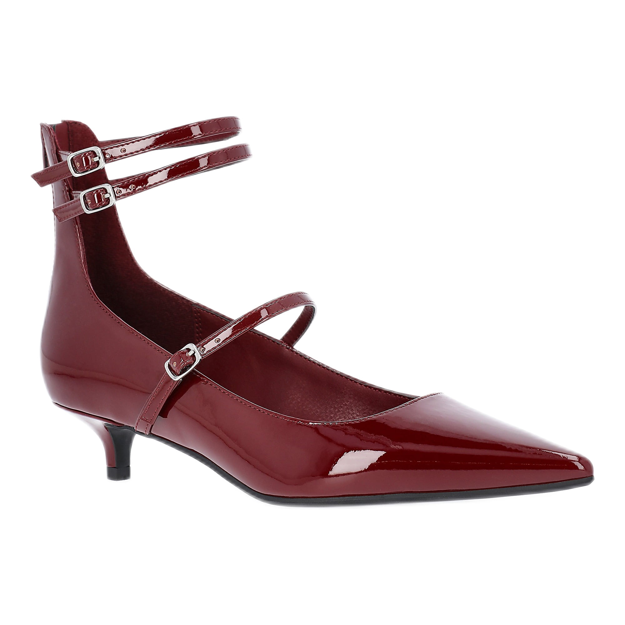Scoop Women's Faux Leather Pointed Toe Strappy Kitten Heels