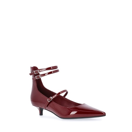 Scoop Women's Faux Leather Pointed Toe Strappy Kitten Heel Shoes