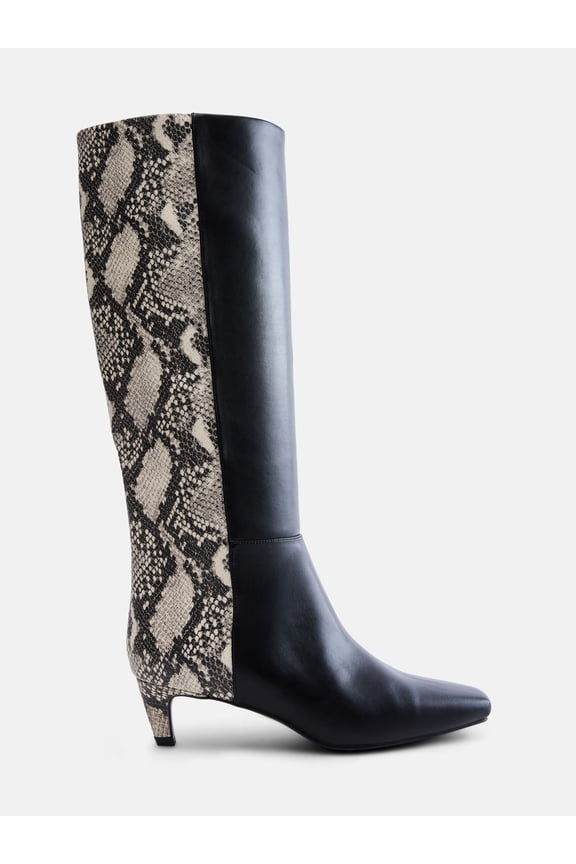 Women’s Two Tone Kitten Heel Knee High Boots, Wide Width Available