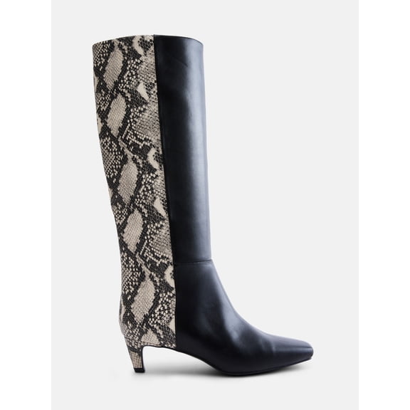 Scoop Women’s Two Tone Kitten Heel Knee High Boots, Wide Width Available