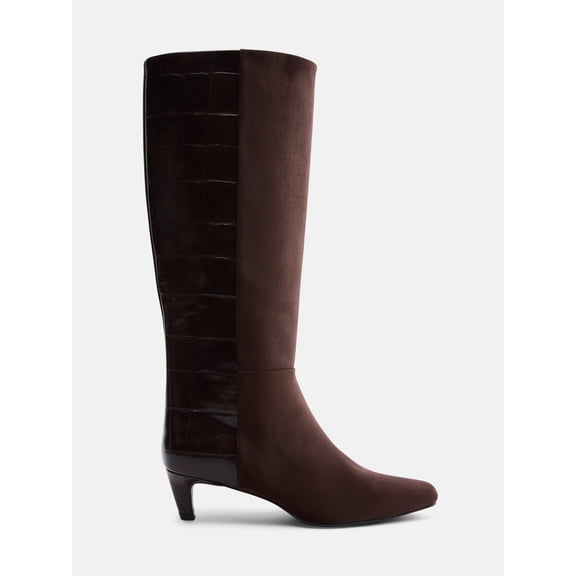 Scoop Women’s Two Tone Kitten Heel Knee High Boots, Wide Width Available